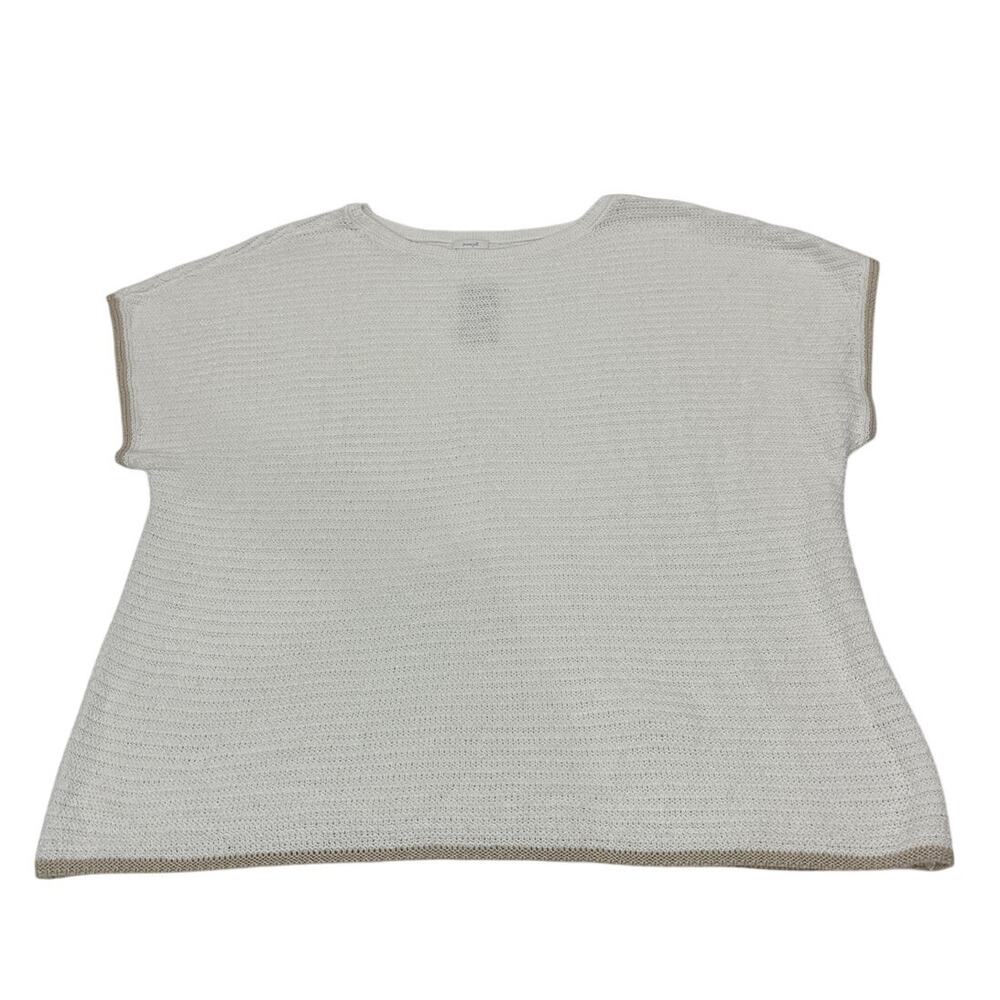 NWT J.Jill Womens XL Short Sleeve White Knit Sweater Linen Cotton Transitional